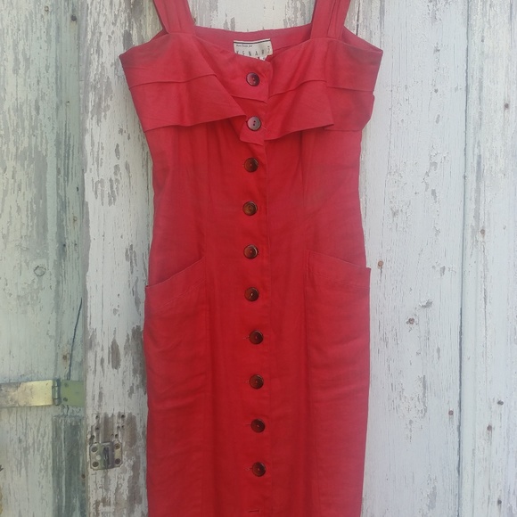 1948's Red Linen Button Up Dress - Picture 2 of 7